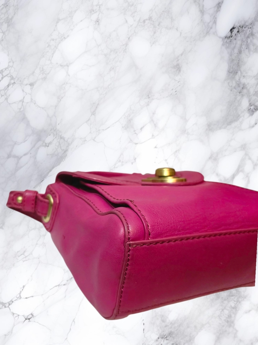 Rafe New York Rare Pink Leather Crossbody Bag Mini Satchel Turnlock Gold Accents - Picture 8 of 16
